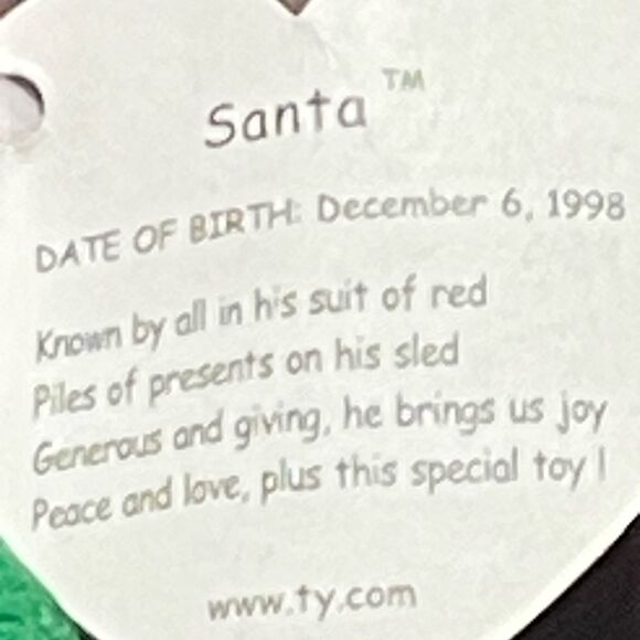 TY Santa Beanie Baby December 6,1998 5th gen - Picture 7 of 8